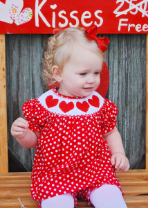 Hand Smocked Hearts Red Polkadots Two Piece Bloomer Set from This and That Kids