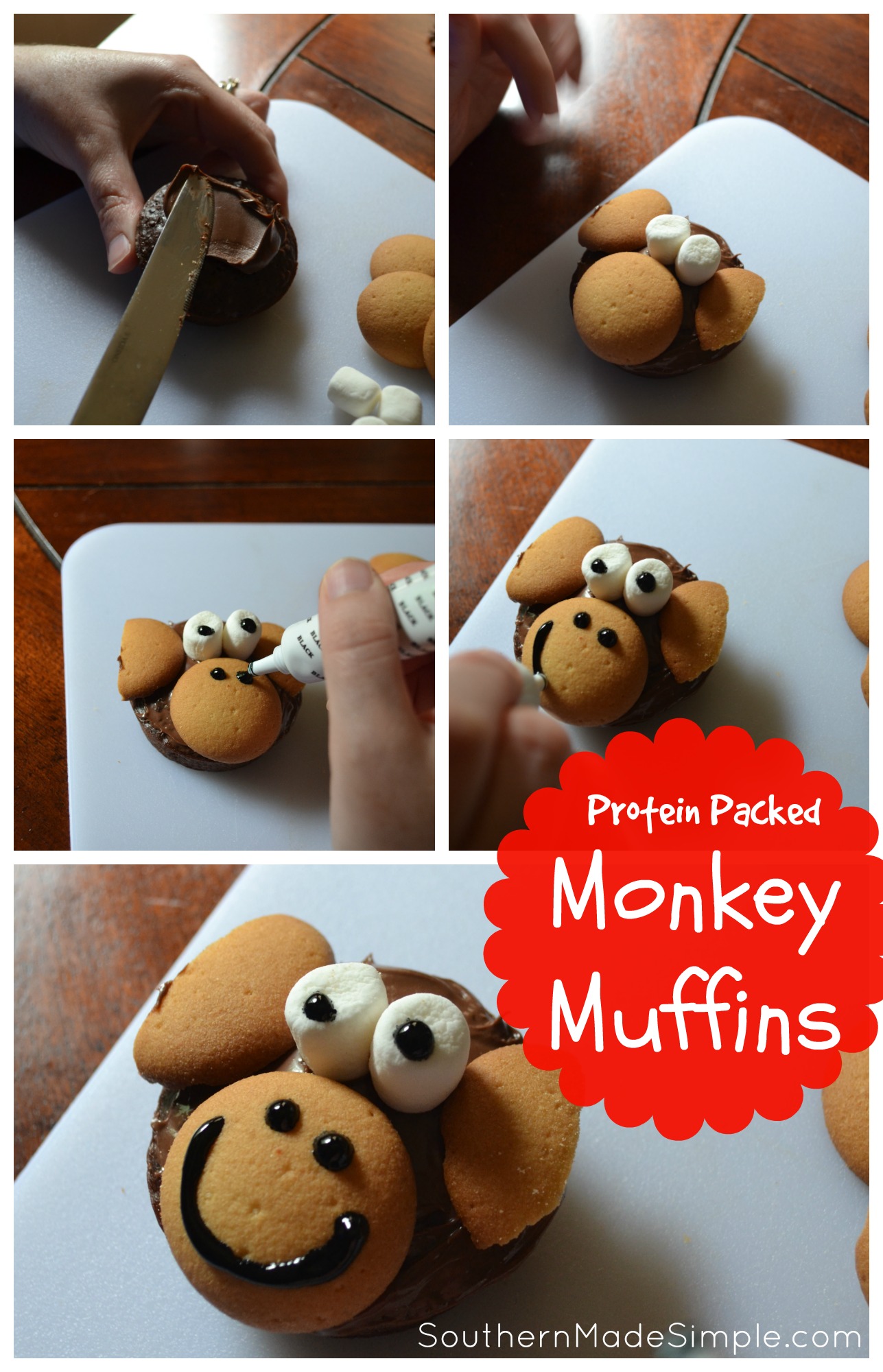 Protein Packed Monkey Muffins - The perfect toddler snack! Chocolate, banana and quinoa muffins with a special hidden ingredients to really pack in the nutrients! #NutritionInTheMix #Walmart #ad