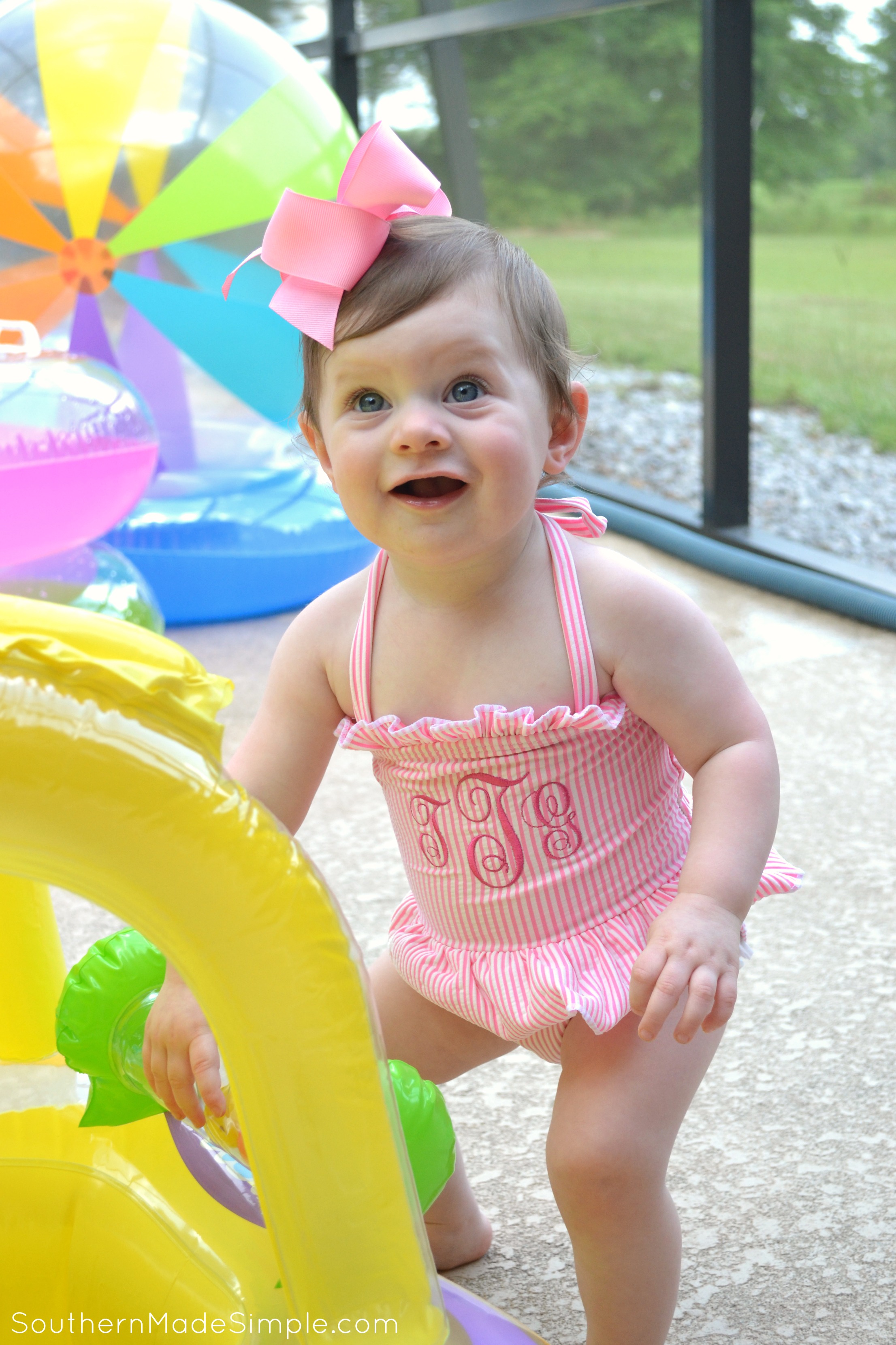 Girl Ruffle Swimsuit - White Floral - Tiny Tots Kids