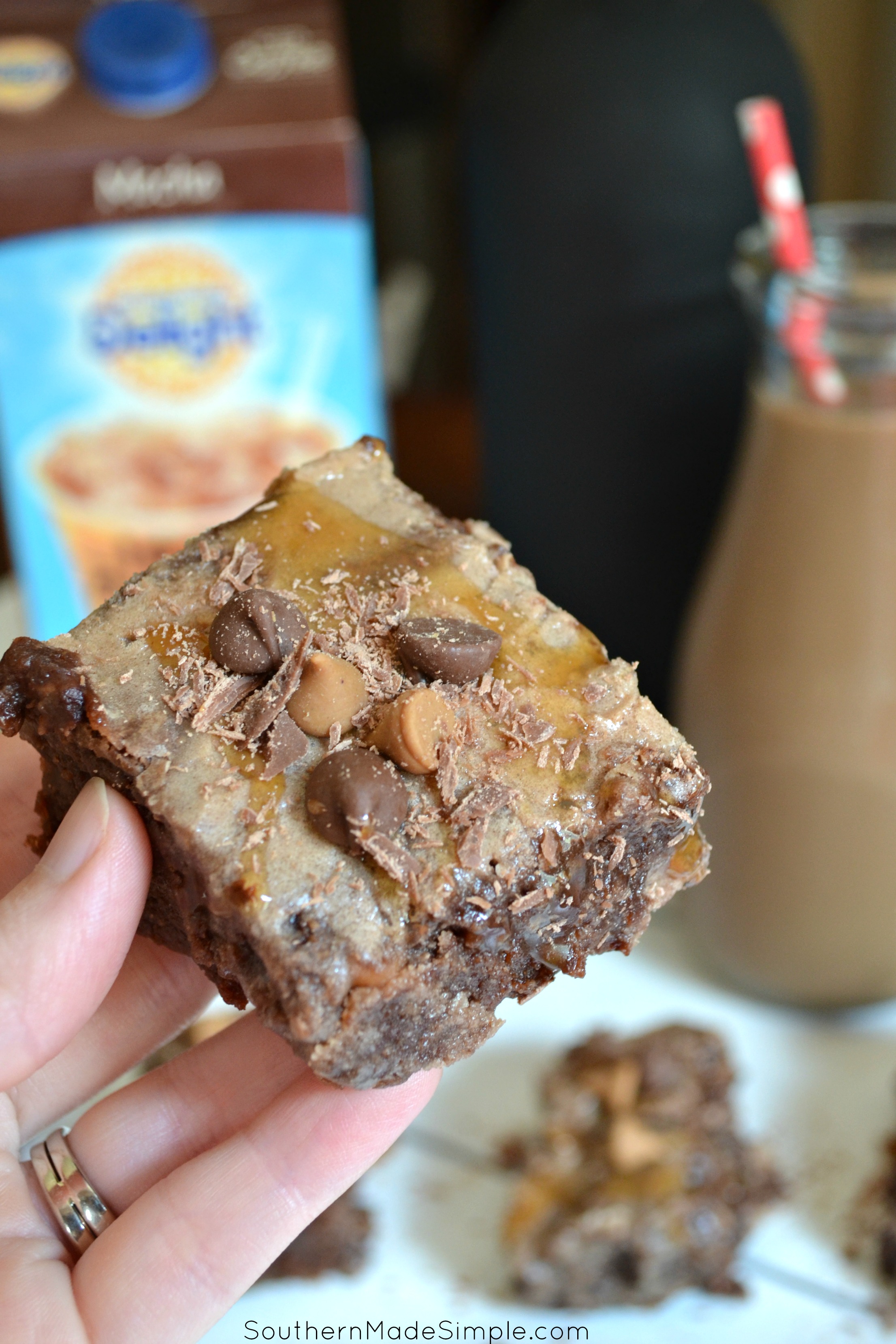 Mocha Fudge Brownies with Creamed Coffee and Caramel Drizzle - these little squares of Heaven are to die for! And I didn't even have to go to a specialty coffee shop to get them! #FoundMyDelight #ad @walmart