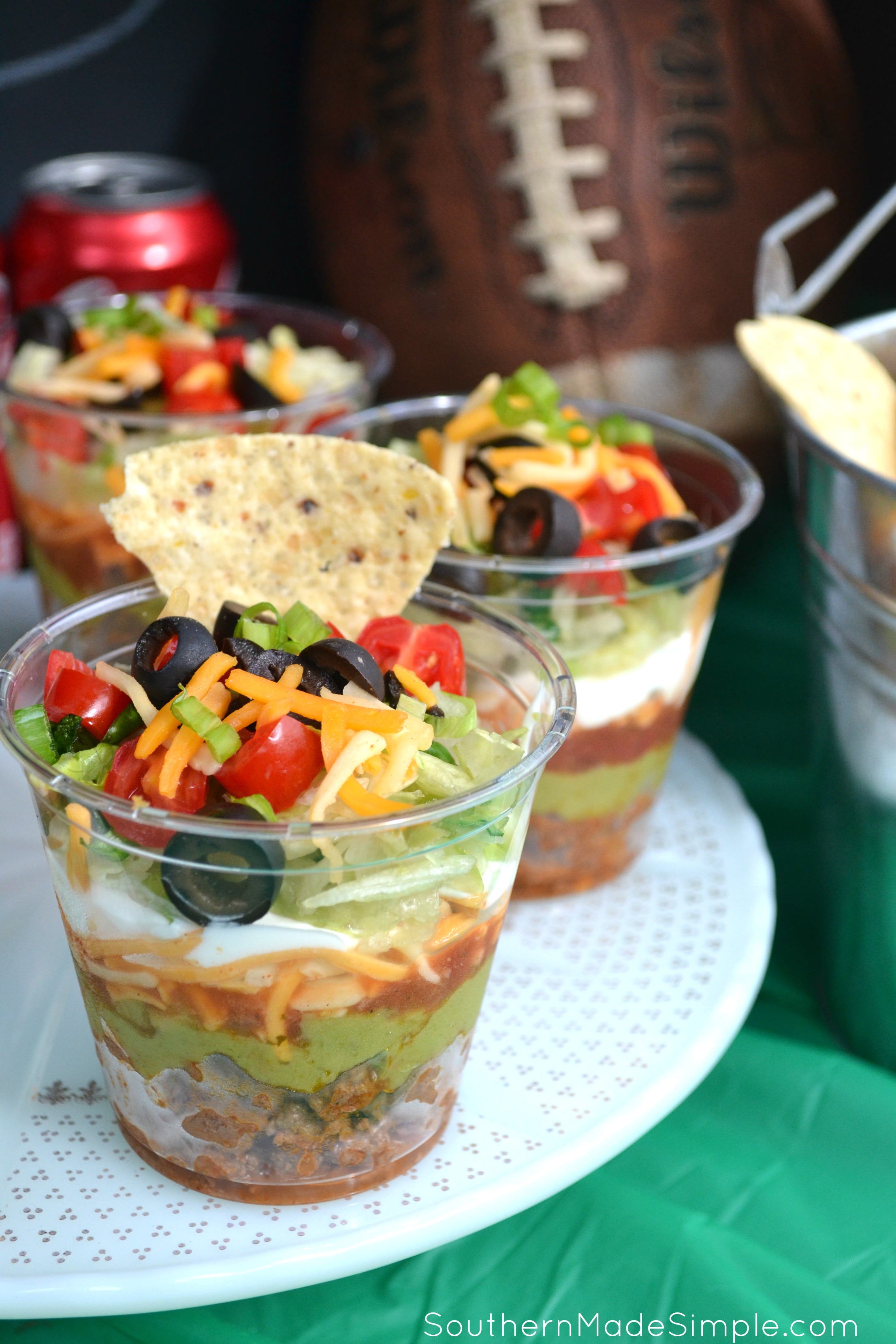 Touchdown Taco Cups - if you're planning on tailgating or throwing a party to watch the big game, these taco cups are a must! No more gathering around the dip bowl! Stock up on all of your game day essentials at Family Dollar! #GameTimeHosting #ad