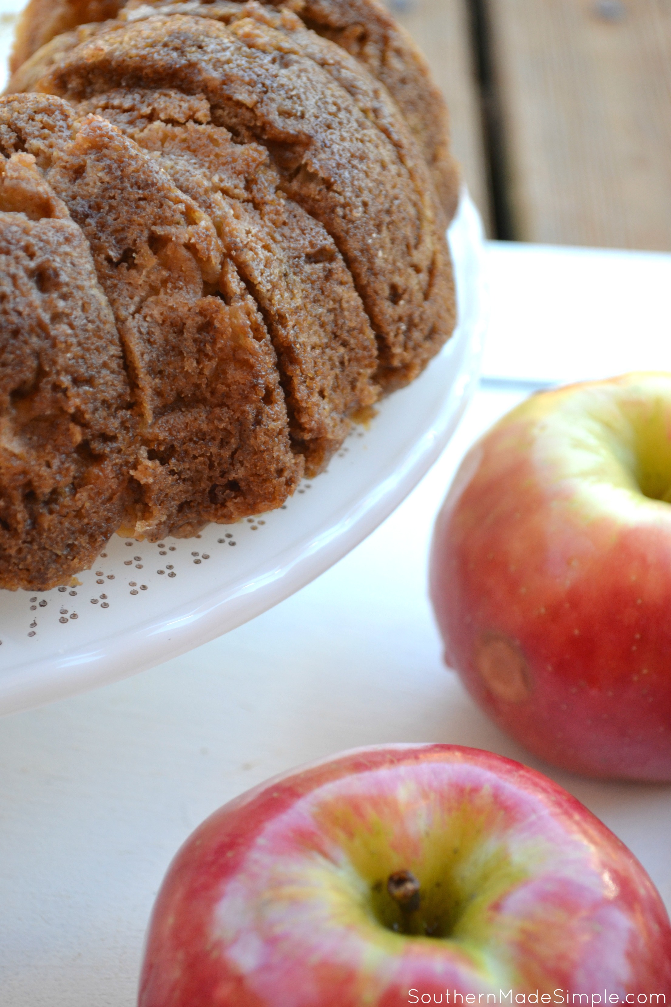 The easy fresh apple cake is incredibly simple, and perfectly moist! It's a great treat to make year round, but it's especially delicious during the Fall months. It's also a great way to use up any extra apples you have on hand!