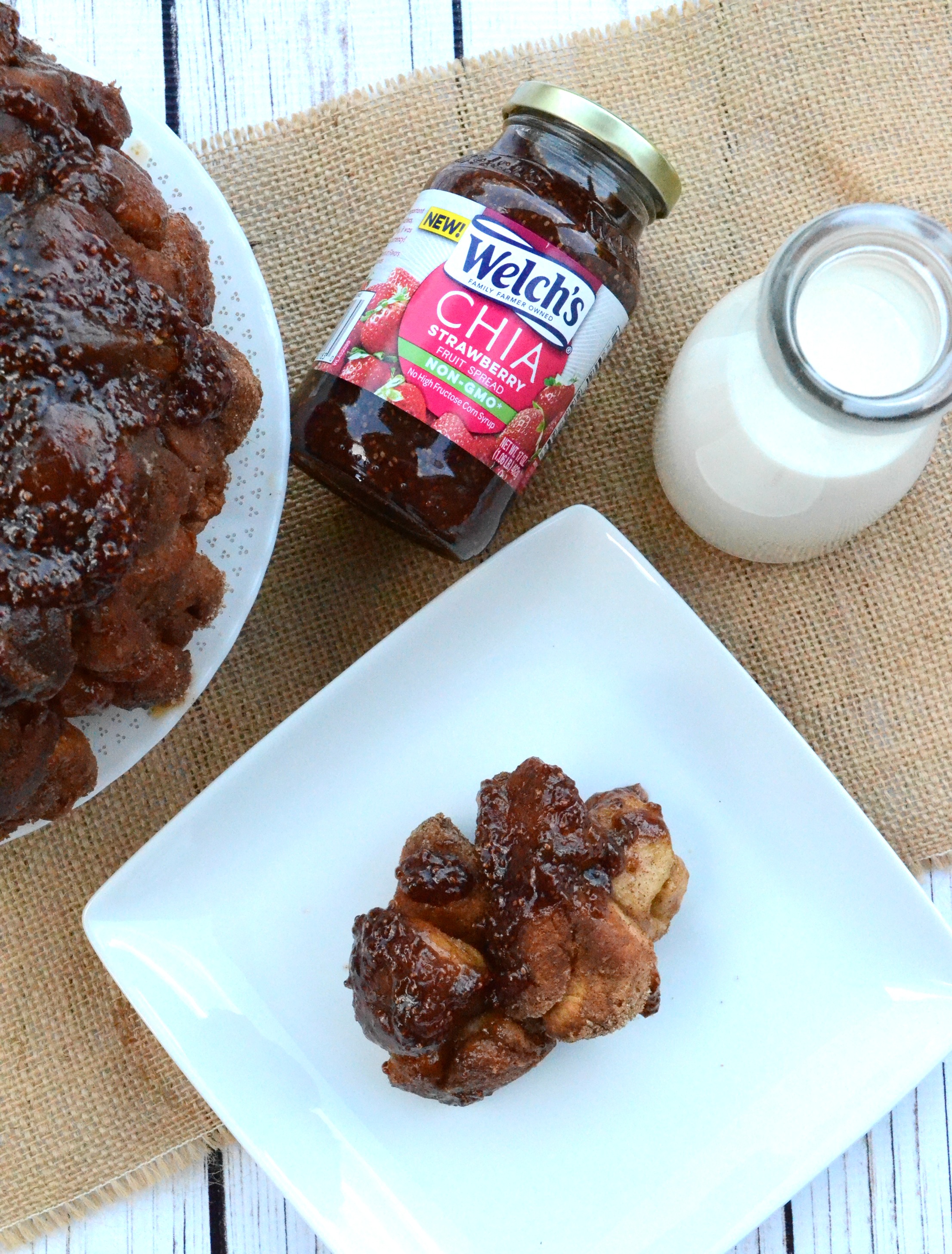 Everybody loves the classic PB& J sandwich, and this revamped ooey gooey Peanut Butter and Jellly Monkey Bread covered in Welch's Strawberry Chia spread is the perfect way to enjoy a timeless favorite! #Welchs #WelchsChia @Publix