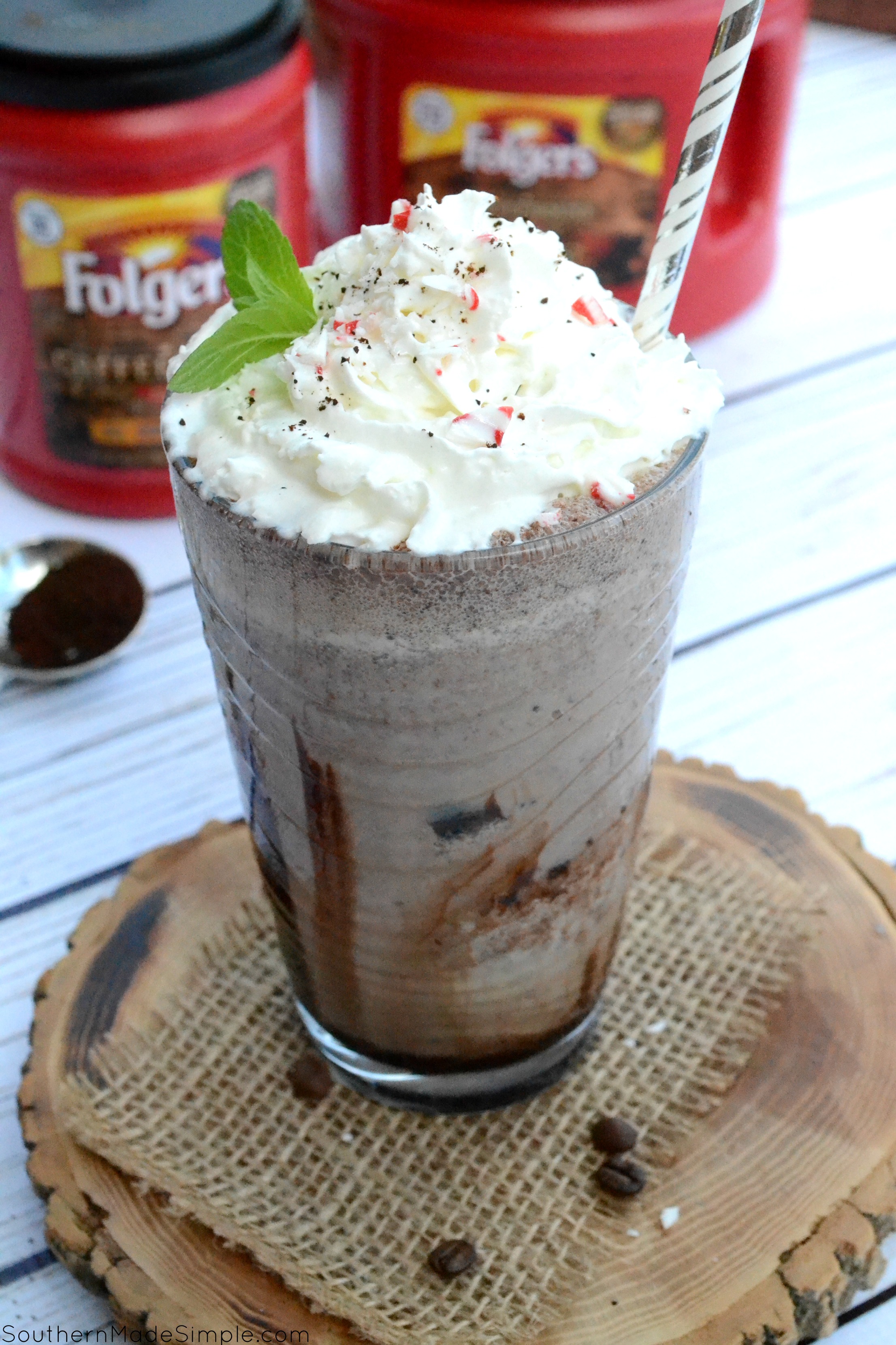 This Mocha Mint Frappe Shake combines perfectly brewed Folgers Coffeehouse Blend coffee with decadent chocolate and mint chip ice cream into an irresistible frappe shake that's beyond delicious and ready in less than 5 minutes! #CoffeeHouseBlend #ad 