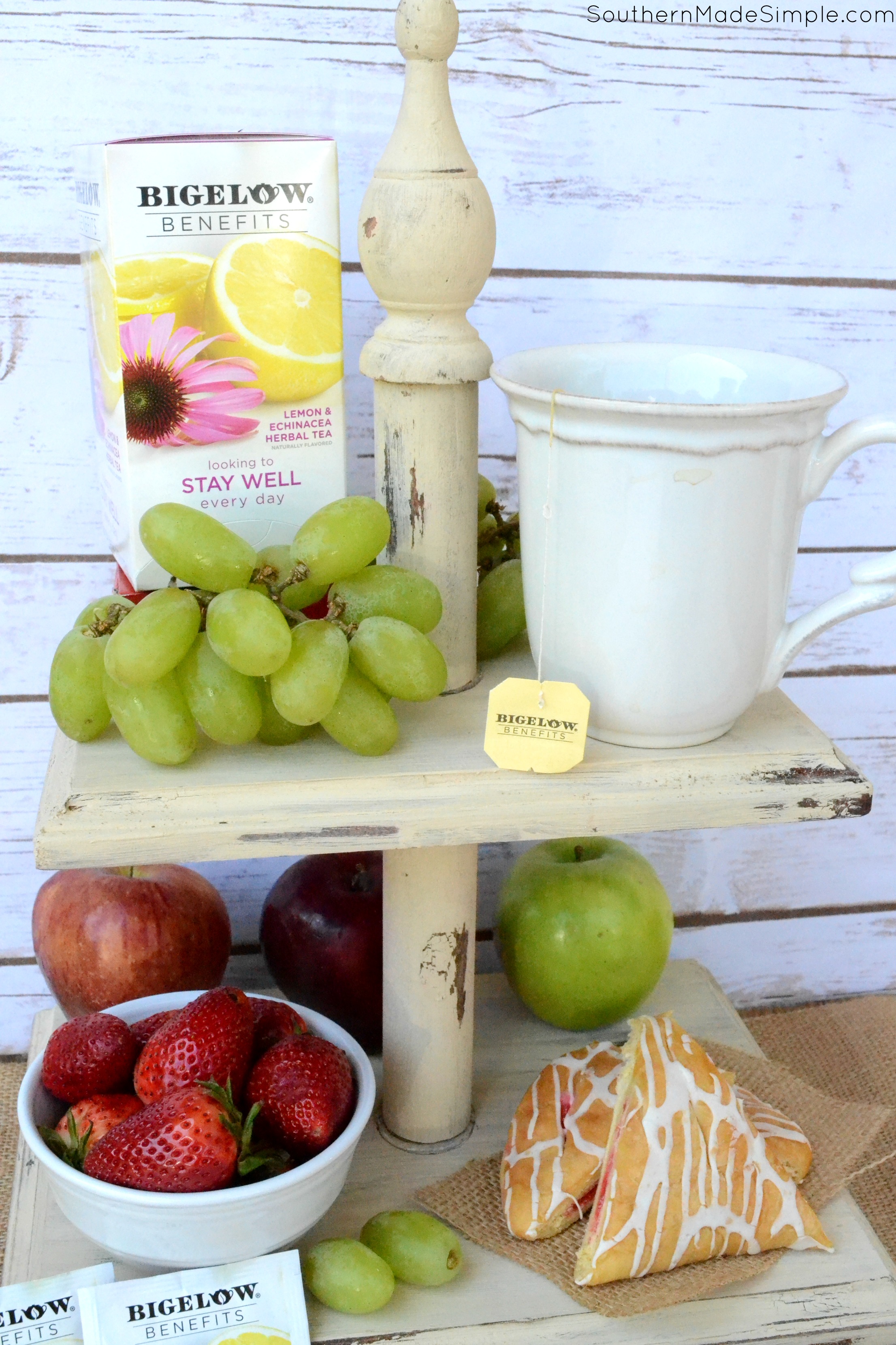 {DIY Tiered Fruit Stand} Life is short: Do things that make you happy! Tackle that craft project, eat your favorite foods, sip on your favorite tea, and do it all proudly! #TeaProudly #ad