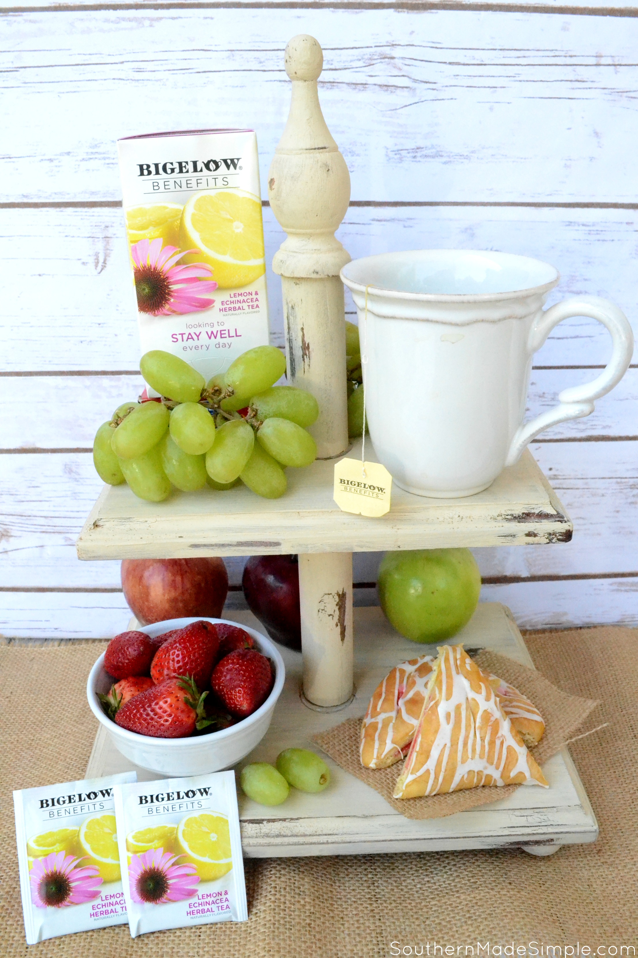 {DIY Tiered Fruit Stand} Life is short: Do things that make you happy! Tackle that craft project, eat your favorite foods, sip on your favorite tea, and do it all proudly! #TeaProudly #ad
