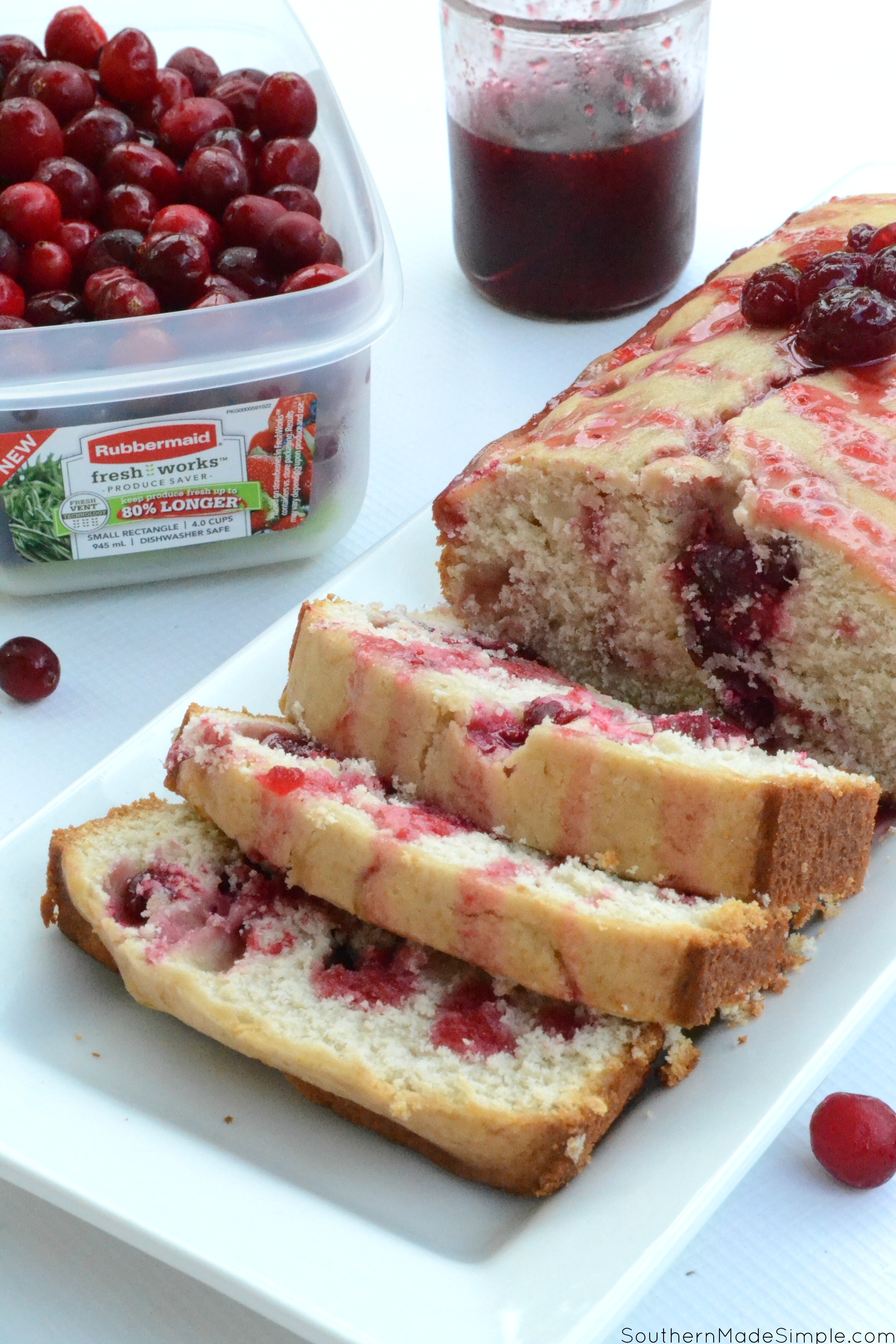 Each slice of this dreamy dense pound cake with sweet cranberries tucked inside will make you wish it was fall all year long! #FreshWorksFreshness #ad 