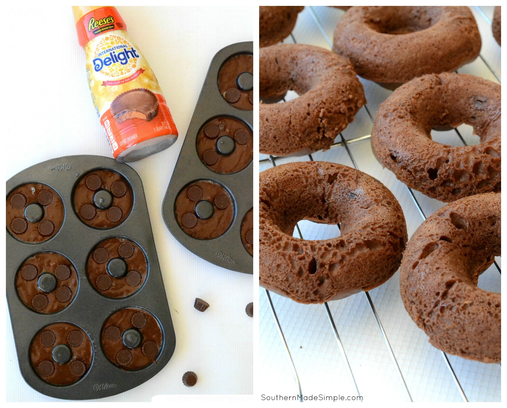 These Glazed Chocolate Peanut Butter Cup Doughnuts are a decadent treat that are easy to make, and they're perfect paired with your morning cup of coffee! #ad #DelightfulMoments #SplashOfDelight