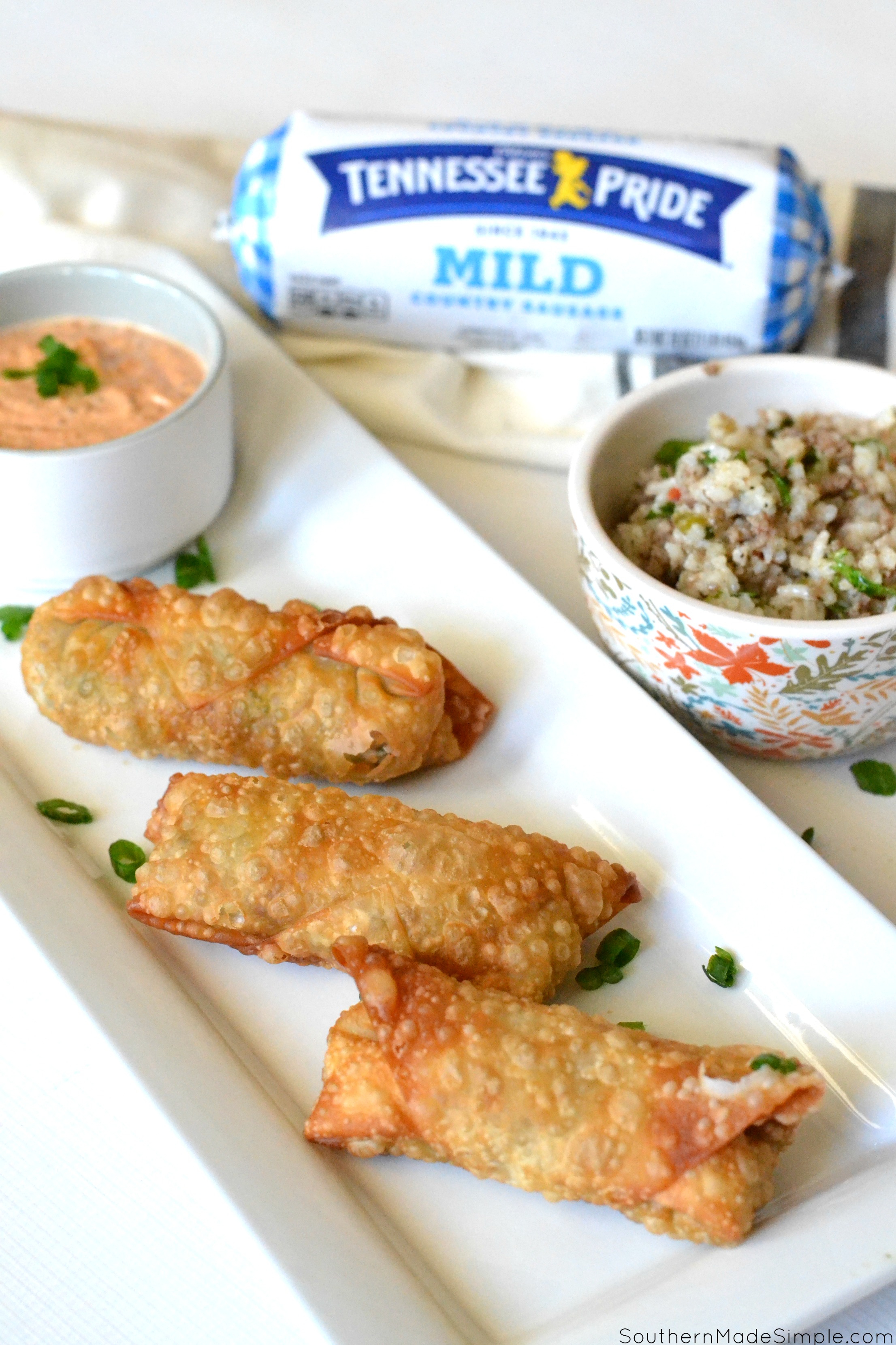 Cajun Dirty Rice Egg Rolls with Creole Dipping Sauce