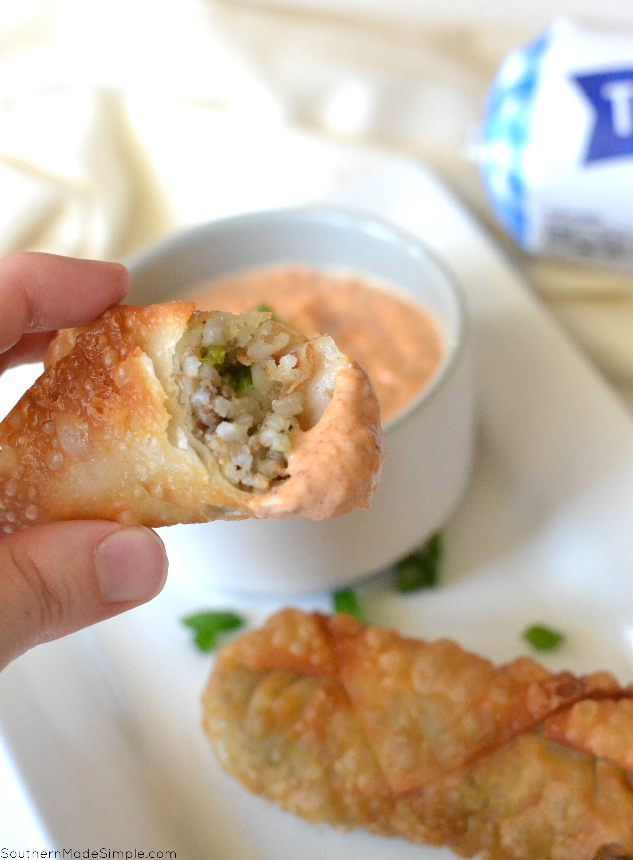 Cajun Dirty Rice Egg Rolls with Creole Dipping Sauce