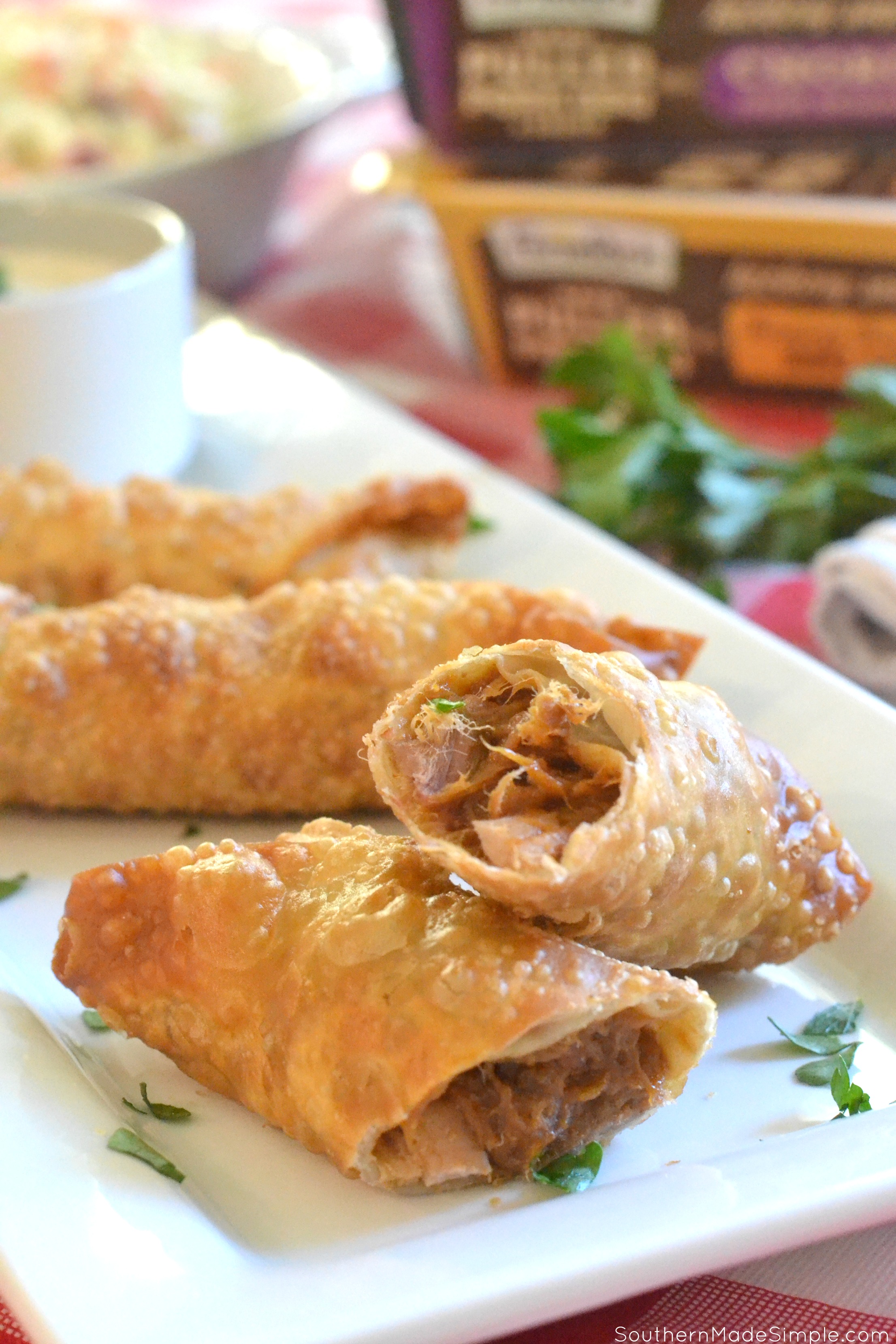 BBQ Egg Rolls with Alabama White Sauce