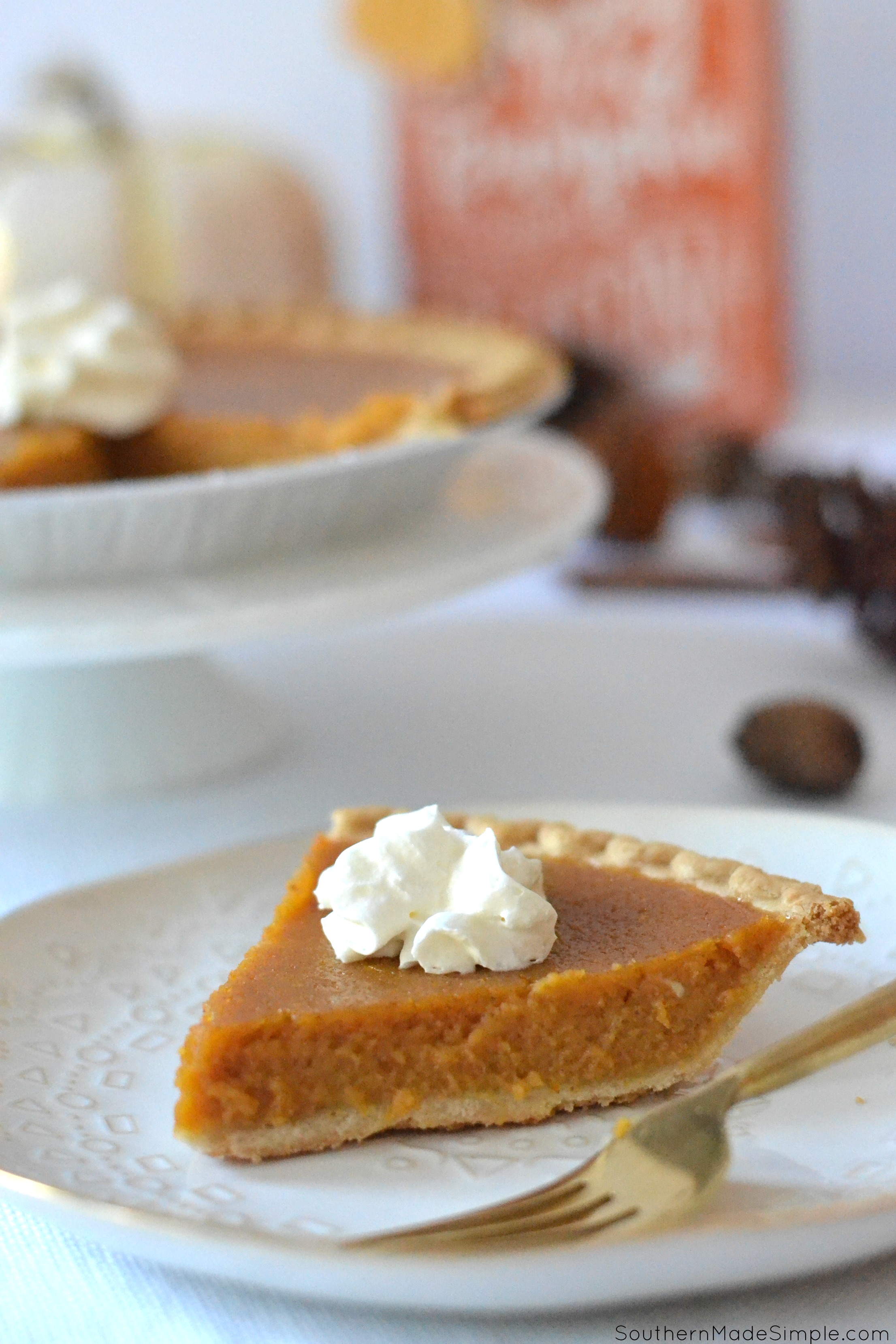 This Pumpkin Chess Pie ranks supreme on the Thanksgiving table, and it's perfectly creamy texture makes it extra delicious!