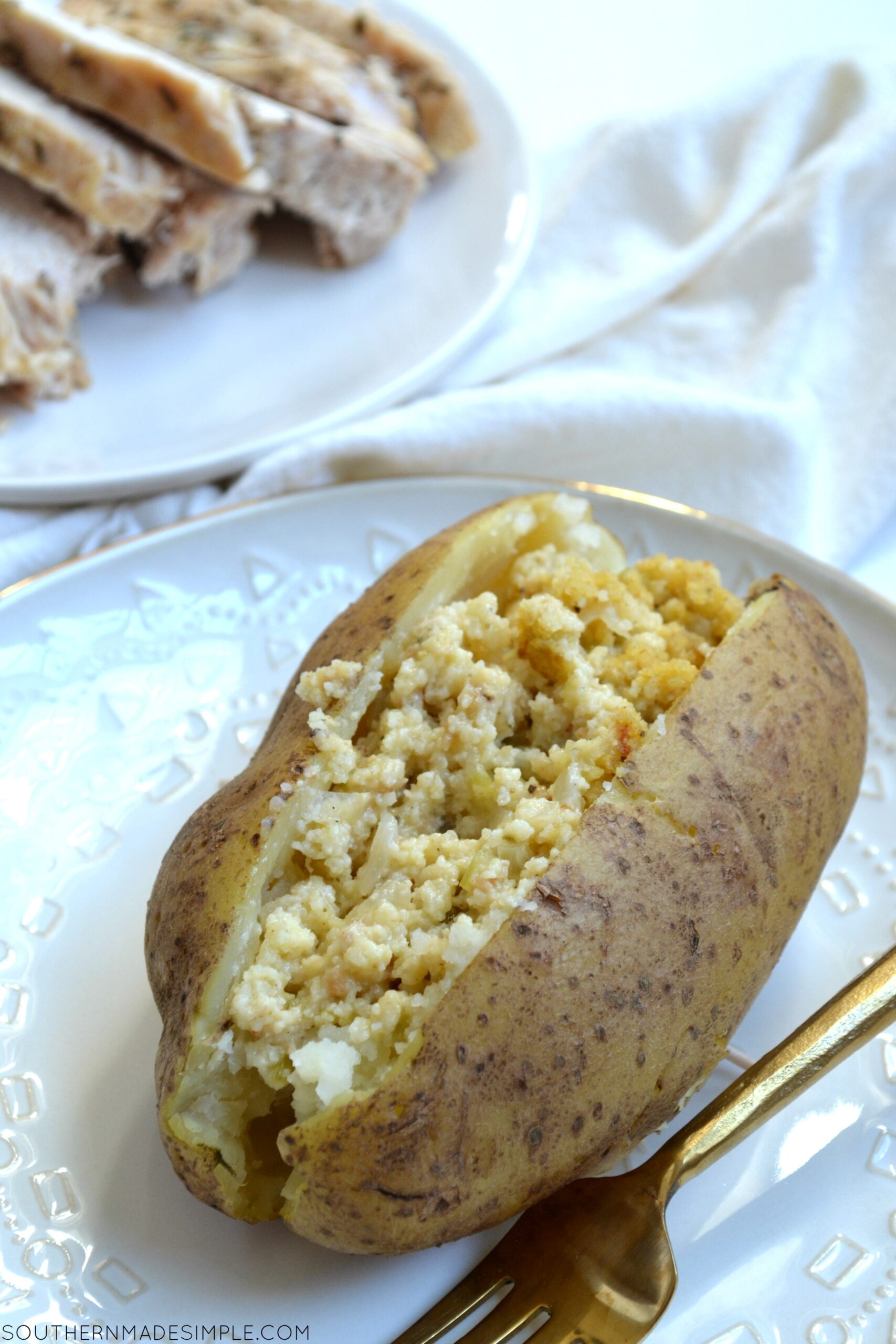 Comfort Food With A Twist: Loaded Turkey & Dressing Baked Potato