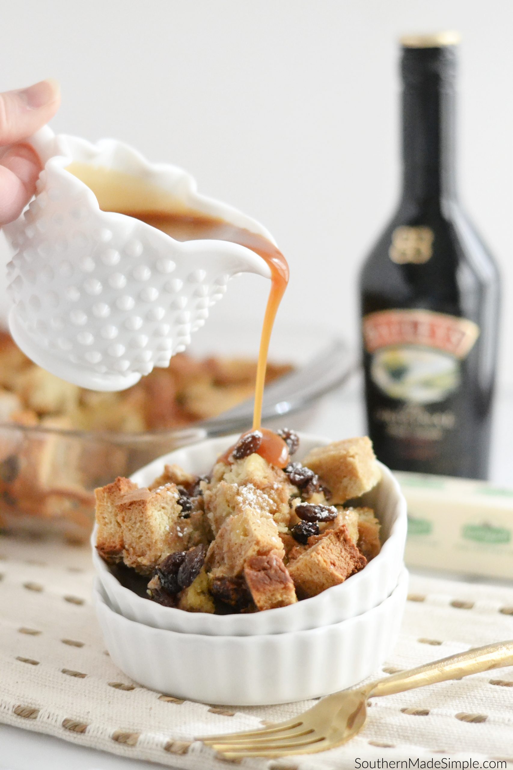 Irish Soda Bread Pudding with Bailey's Caramel Cream Sauce